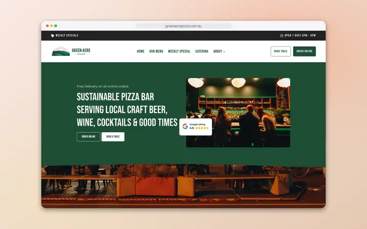 Green Acre Pizza Bar website